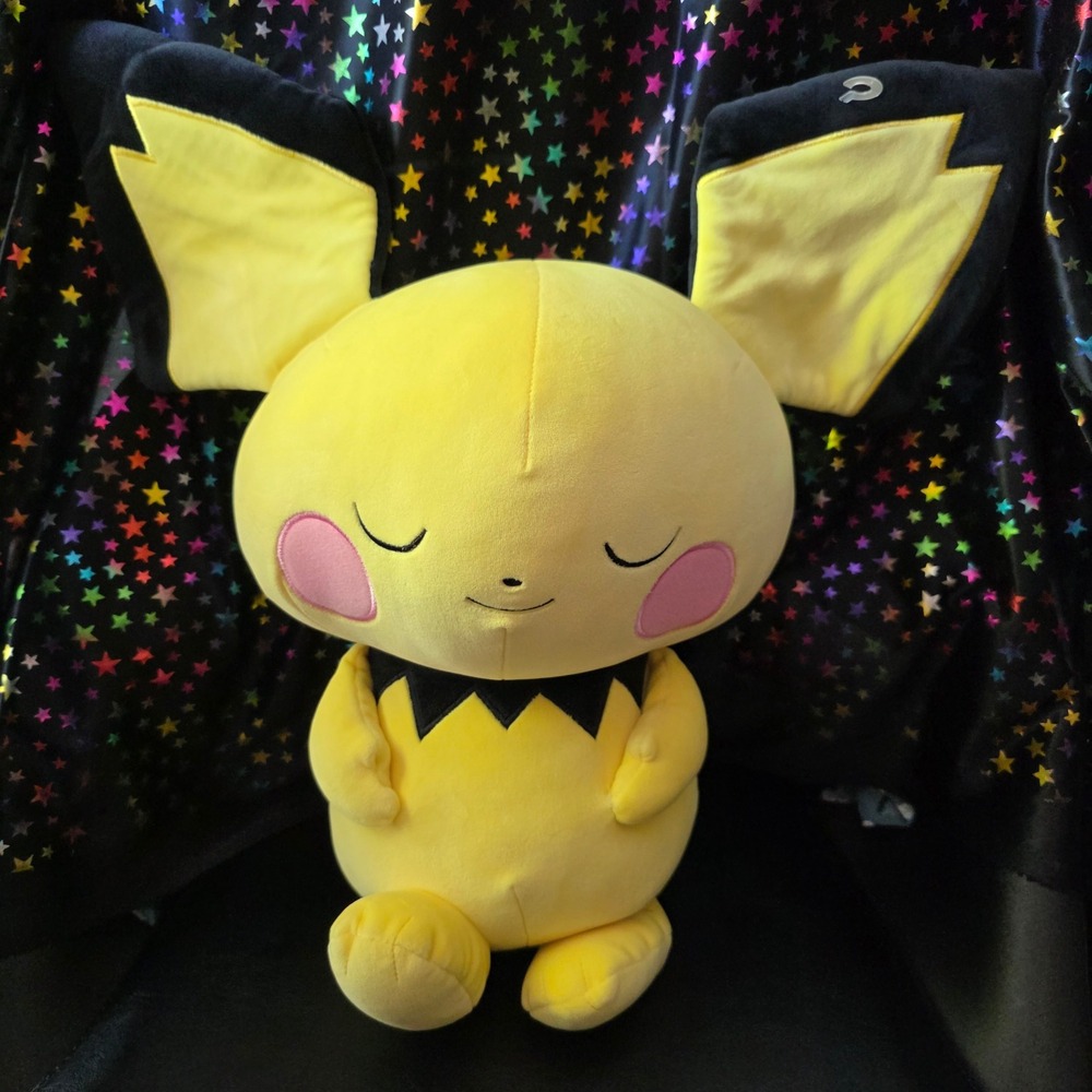 Pokemon Pichu Sleeping Plush Yellow Stuffed Animal Toy 15 Inch 2023 Nintendo